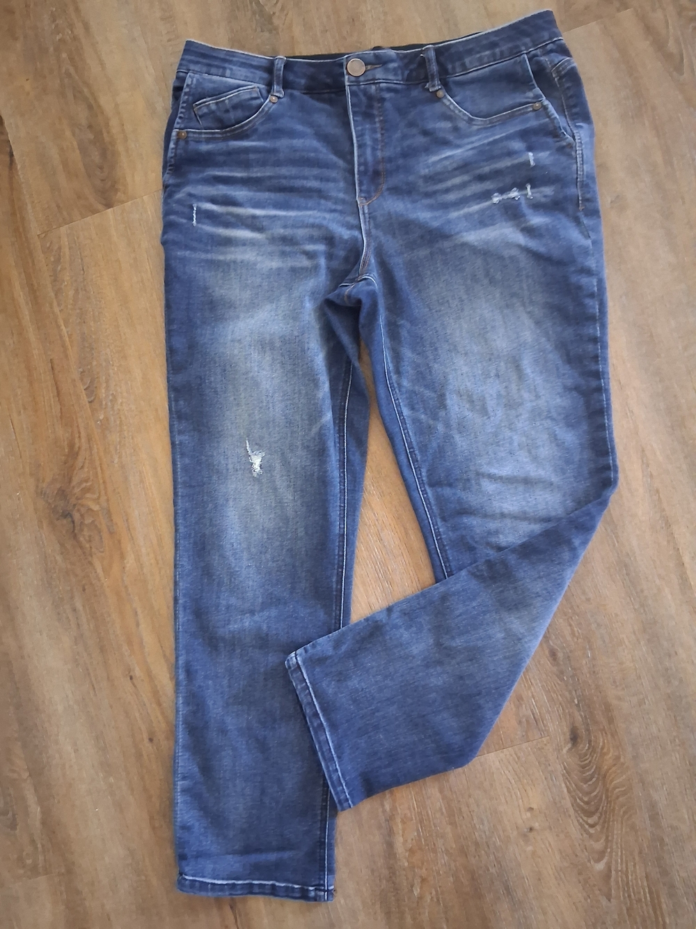 Democracy Straight Leg Distressed Blue Jeans Size 14